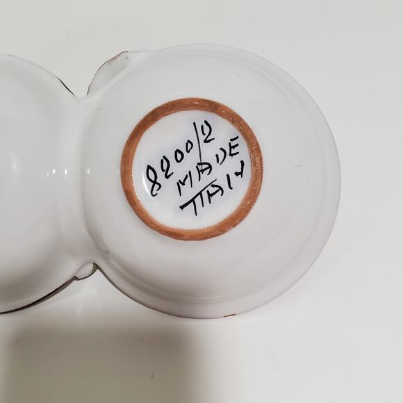 Painted Ceramic Double Serving Dish Divided Bowl Snacks Nuts Dips Italy - Picture 12 of 16